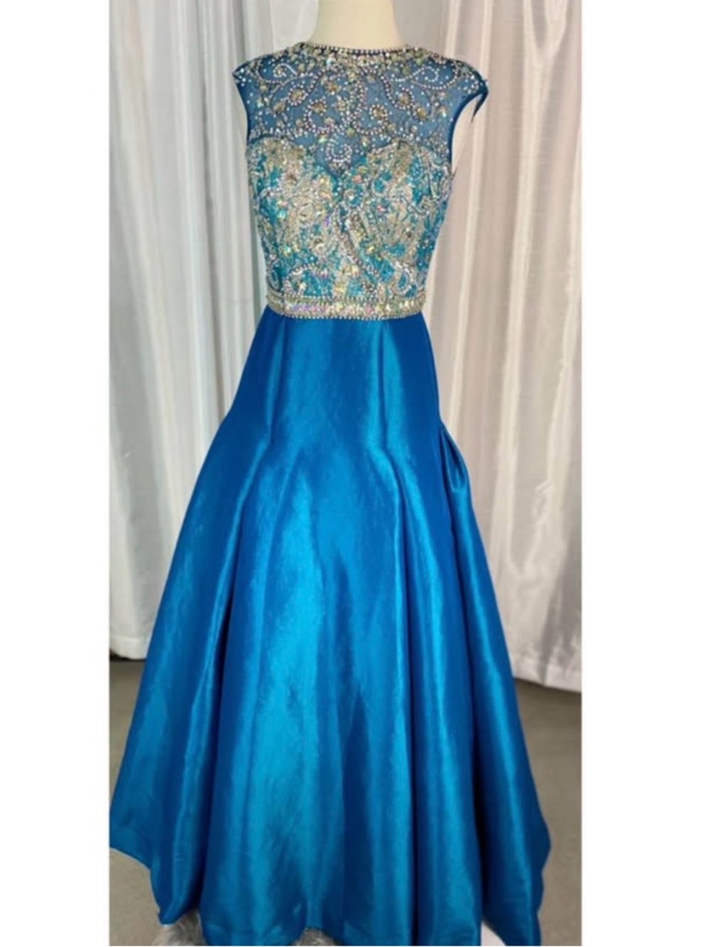 Camille La Vie Blue Beaded Prom Dress